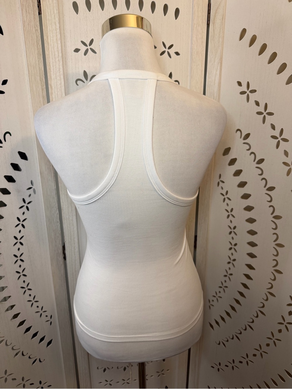 White Ribbed Halter Racerback Tank Top - Picture 4 of 8